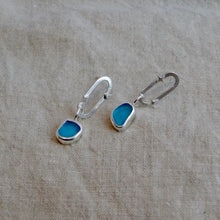 Load image into Gallery viewer, Blue Sea Glass Sterling Silver Studs Dangles