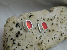 Load image into Gallery viewer, Red Sea Glass Sterling Silver Studs