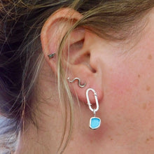 Load image into Gallery viewer, Blue Sea Glass Sterling Silver Studs Dangles