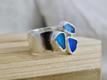 Load image into Gallery viewer, Blue Triple Sea Glass Sterling Silver Cuff Ring