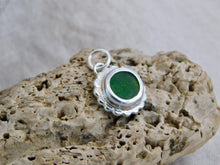 Load image into Gallery viewer, Olive Green Flower Sea Glass Sterling Silver Charm