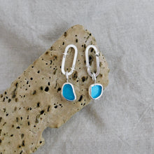 Load image into Gallery viewer, Blue Sea Glass Sterling Silver Studs Dangles