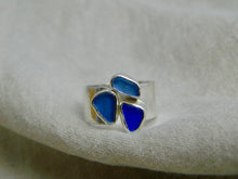 Load image into Gallery viewer, Blue Triple Sea Glass Sterling Silver Cuff Ring