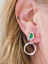 Load image into Gallery viewer, Bright Green Sea Glass Sterling Silver Stud Dangles