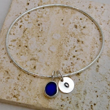 Load image into Gallery viewer, Made to Order Single Sterling Silver Bangle with Sea Glass and Silver Charm