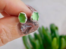 Load image into Gallery viewer, Light Green Sea Glass Sterling Silver Studs
