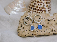 Load image into Gallery viewer, Cornflower Blue Sea Glass Sterling Silver Stud Dangles