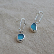 Load image into Gallery viewer, Blue Sea Glass Sterling Silver Studs Dangles