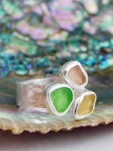 Load image into Gallery viewer, Pastel Rainbow Colours Sea Glass Sterling Silver Cuff Ring