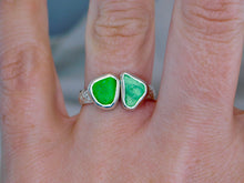 Load image into Gallery viewer, Double Green Sea Glass Sterling Silver Cuff Ring