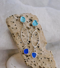 Load image into Gallery viewer, Two Blues Sea Glass Sterling Silver Stud Dangles