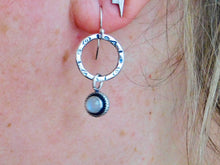 Load image into Gallery viewer, Rainbow Moonstone Aztec Hoop Sterling Silver Dangles