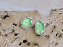 Load image into Gallery viewer, Light Green Sea Glass Sterling Silver Studs