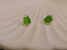 Load image into Gallery viewer, Light Green Sea Glass Sterling Silver Studs