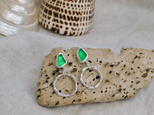 Load image into Gallery viewer, Bright Green Sea Glass Sterling Silver Stud Dangles