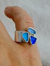 Load image into Gallery viewer, Blue Triple Sea Glass Sterling Silver Cuff Ring