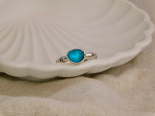 Load image into Gallery viewer, Bright Blue Aztec Stamped Sea Glass Sterling Silver Ring
