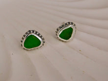 Load image into Gallery viewer, Olive Green Sea Glass Sterling Silver Studs