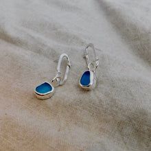 Load image into Gallery viewer, Blue Sea Glass Sterling Silver Studs Dangles