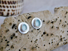 Load image into Gallery viewer, Aqua Sea Glass Brushed Sterling Silver Studs