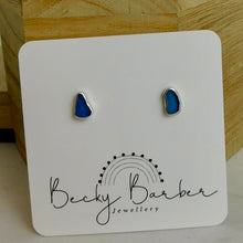 Load image into Gallery viewer, Mid Blue Sea Glass Sterling Silver Studs
