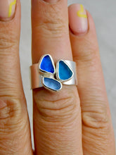 Load image into Gallery viewer, Blue Triple Sea Glass Sterling Silver Cuff Ring