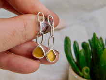 Load image into Gallery viewer, Yellow Sea Glass Sterling Silver Stud Dangles
