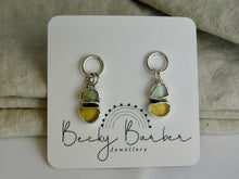 Load image into Gallery viewer, Aqua and Yellow Sea Glass Sterling Silver Stud Dangles