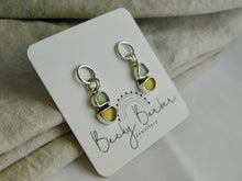 Load image into Gallery viewer, Aqua and Yellow Sea Glass Sterling Silver Stud Dangles
