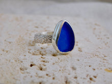 Load image into Gallery viewer, Blue Sea Glass Sterling Silver Ring