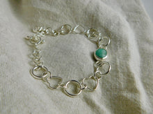 Load image into Gallery viewer, Emerald Sterling Silver Heart and Hoop Link Bracelet
