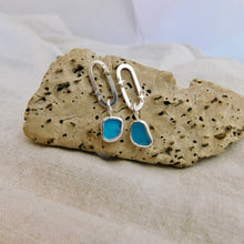 Load image into Gallery viewer, Blue Sea Glass Sterling Silver Studs Dangles