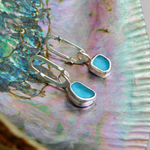 Load image into Gallery viewer, Blue Sea Glass Sterling Silver Studs Dangles