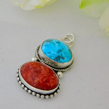 Load image into Gallery viewer, Chunky Sponge Coral and Turquoise Sterling Silver Pendant
