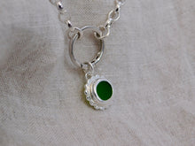 Load image into Gallery viewer, Olive Green Flower Sea Glass Sterling Silver Charm