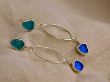 Load image into Gallery viewer, Two Blues Sea Glass Sterling Silver Stud Dangles