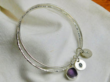Load image into Gallery viewer, Made to Order Sea Glass Dangle and Charm Sterling Silver Bangle Duo