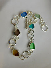 Load image into Gallery viewer, Rainbow Sea Glass Sterling Silver Hoop Link Bracelet