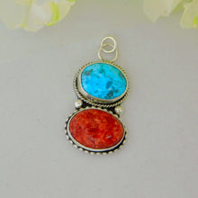 Load image into Gallery viewer, Chunky Sponge Coral and Turquoise Sterling Silver Pendant