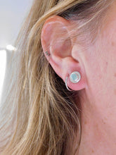 Load image into Gallery viewer, Aqua Sea Glass Brushed Sterling Silver Studs