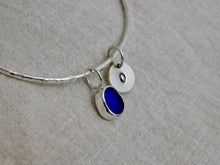 Load image into Gallery viewer, Made to Order Single Sterling Silver Bangle with Sea Glass and Silver Charm