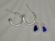 Load image into Gallery viewer, Blue Sea Glass Sterling Silver Stud Hoops