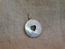 Load image into Gallery viewer, Chunky Hammered Cut Out Heart Disc Sterling Silver Charm