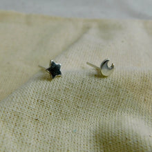 Load image into Gallery viewer, Moon and Star Sterling Silver Studs
