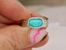 Load image into Gallery viewer, Teal Sea Glass Chunky Sterling Silver Ring