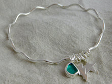 Load image into Gallery viewer, Wavy Sea Glass Charm Sterling Silver Bangle