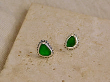 Load image into Gallery viewer, Olive Green Sea Glass Sterling Silver Studs