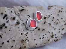 Load image into Gallery viewer, Red Sea Glass Sterling Silver Studs