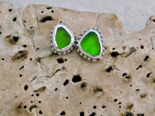 Load image into Gallery viewer, Olive Green Sea Glass Sterling Silver Studs