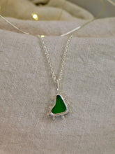 Load image into Gallery viewer, Bright Green Sea Glass Heart Sterling Silver Pendant